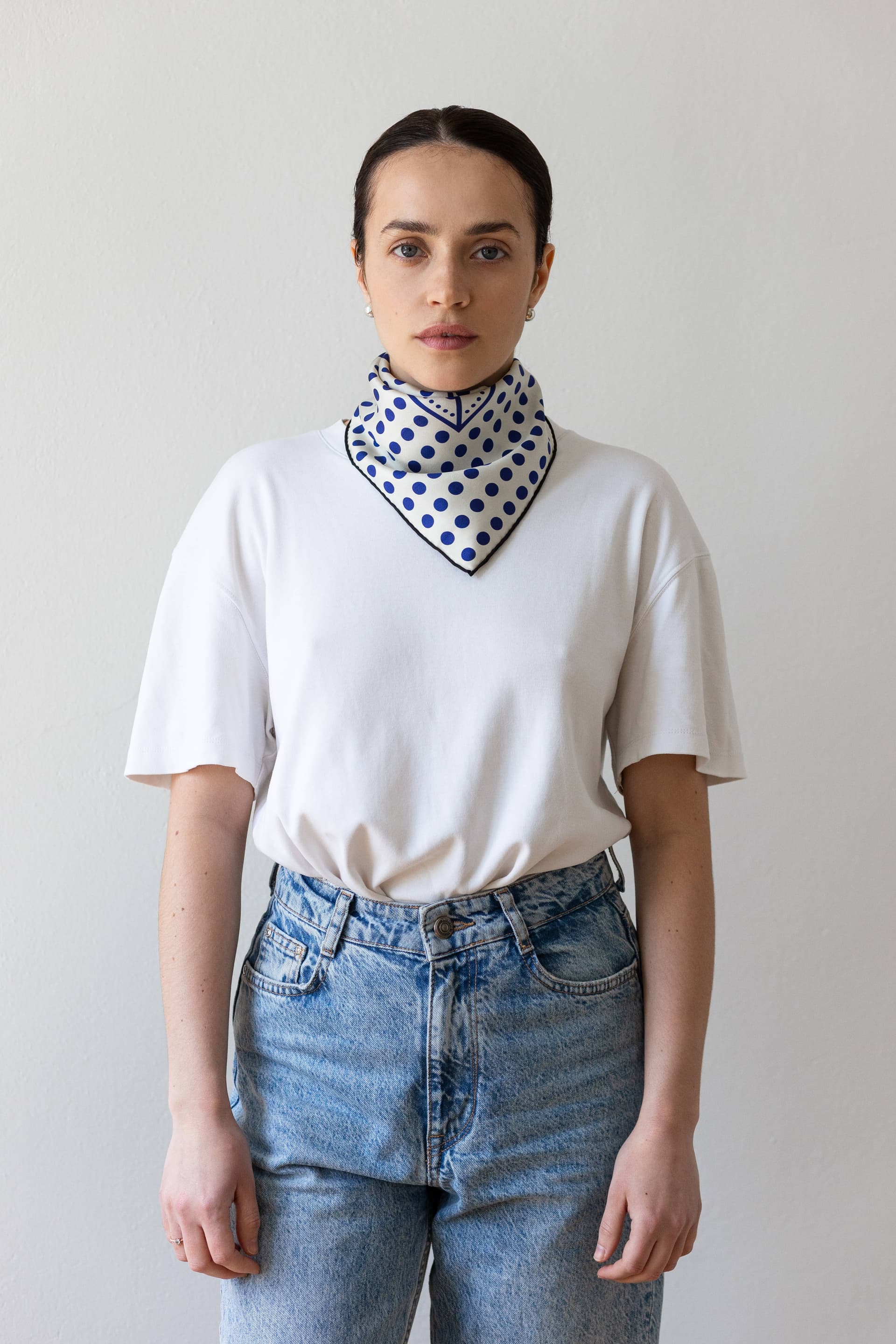 Silk Scarf 53 cm Polka Dot beige / cream — view 6