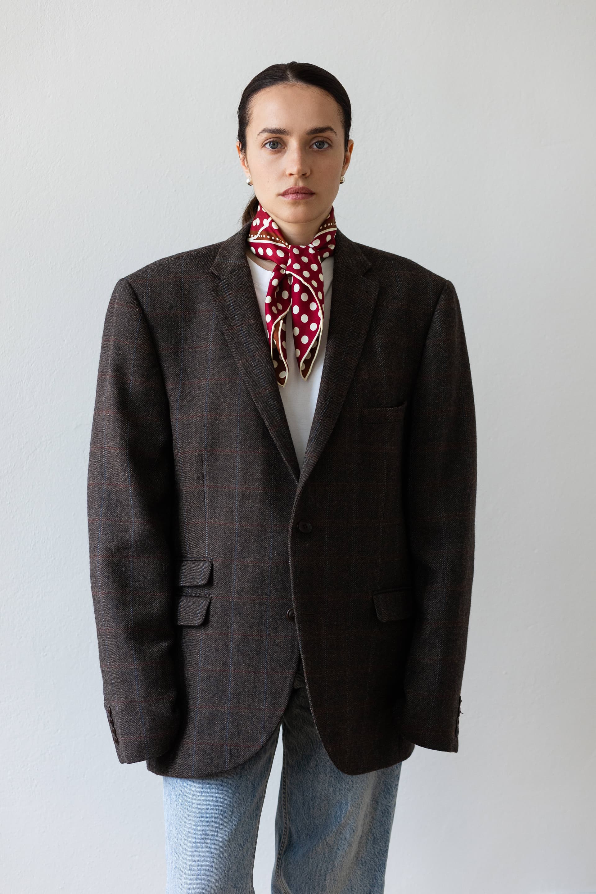 Jedwabna apaszka 53 cm Polka Dot burgundy / brown — widok 7