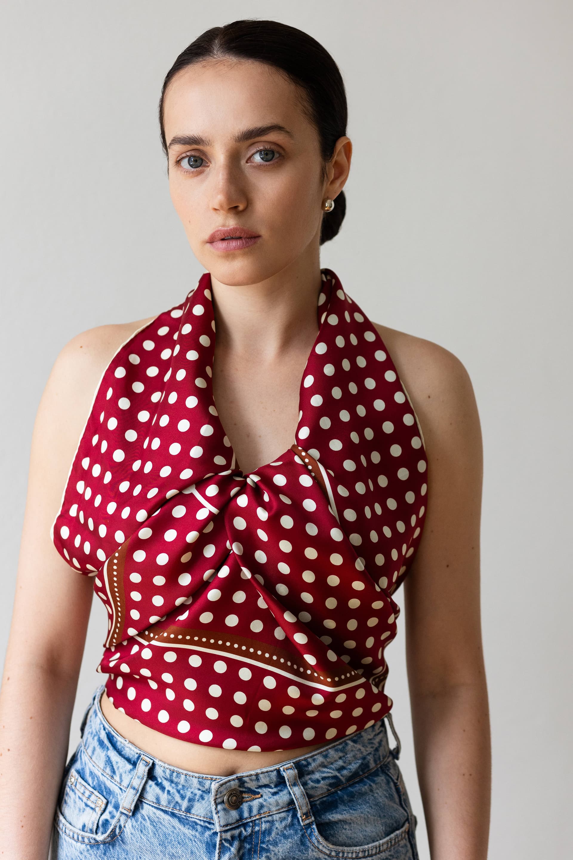 Silk scarf 90 cm Polka Dot black / navy — view 10