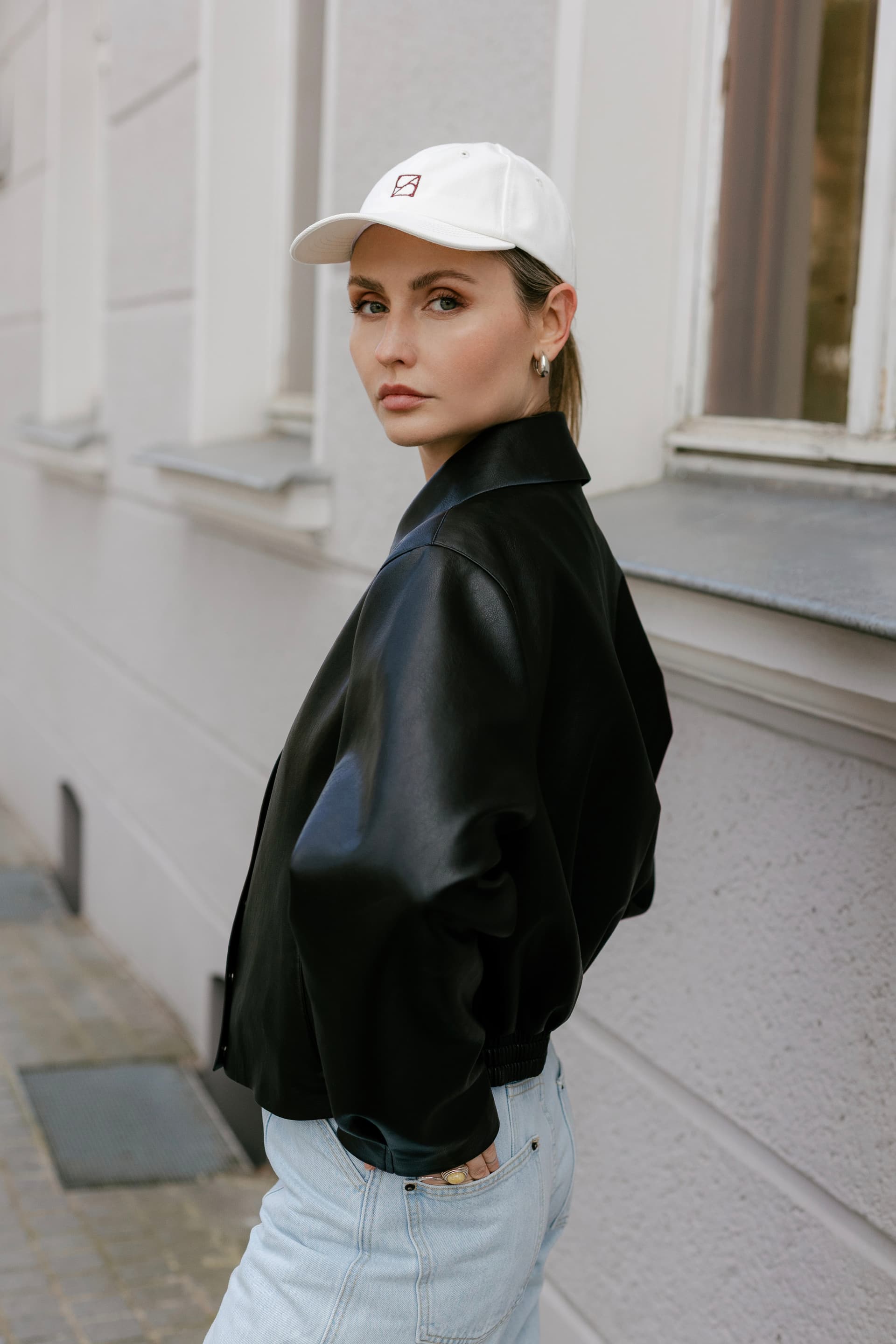 White baseball cap with optional silk accessory — view 7