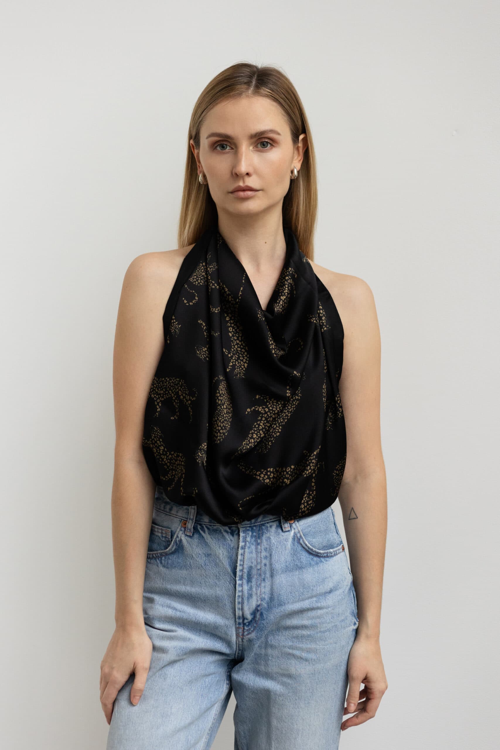 Black Silk Scarf 90 cm | LEOPARD — view 6